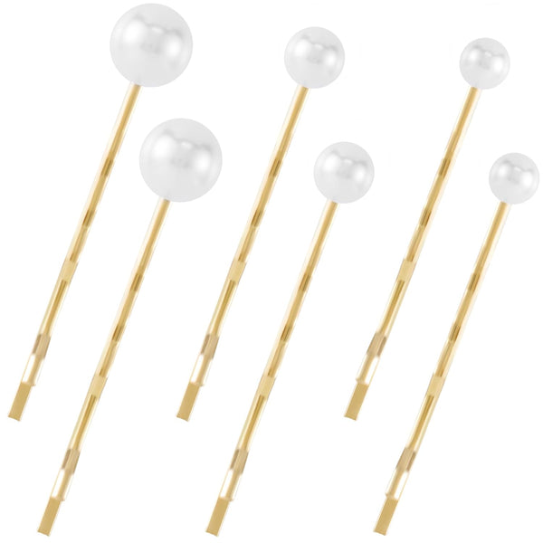OIIKI 6PCS Pearl Hair Bobby Pins | Decorative Wedding Bobby Pins for Women and Girls in Gold