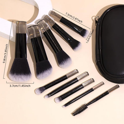 Portable ON THE GO Makeup Brush Set, COSHINE 10pcs Mini Complete Cosmetic Brushes Kit with Pouch (Black)