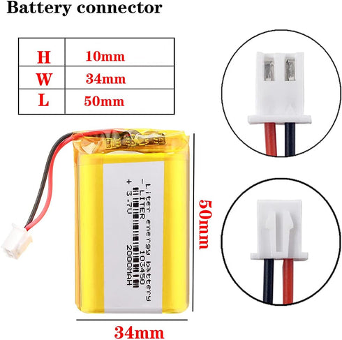 Liter 3.7V 2000mAh 103450 Rechargeable Lipo Battery Pack with XH-2.54 Connector