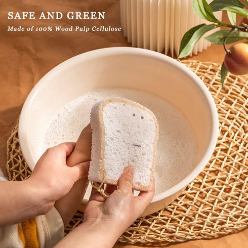 Biodegradable Cellulose Compressed Sponges, Cute Cat Paw Lemon Kitchen Wood Pulp Cleaning Sponges, 3 Packs