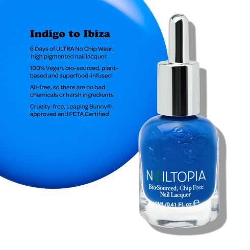 Nailtopia - Plant-Based Chip Free Nail Lacquer - Non Toxic, Long-Lasting Polish - Indigo To Ibiza (Ocean Blue)