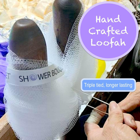 Loofah-Bath-Sponge Lace-Mesh-Set - 4 Pack Spa Colors, 2-Scrubs-in-1 by Shower Bouquet, 60g Pouf for Exfoliating Skin