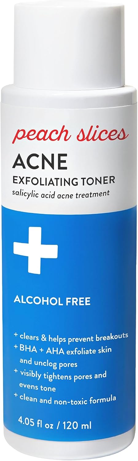 Peach Slices Acne Exfoliating Toner, 2% Salicylic Acid, AHA+BHA Exfoliation, Calms & Soothes Skin, 4 Oz