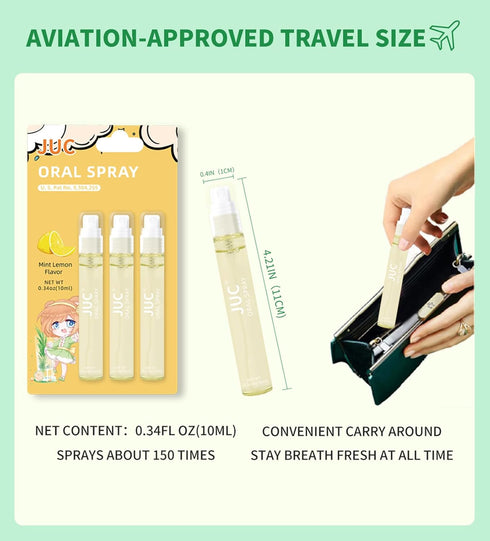 3 Count Mint Breath Spray, Oral Care Freshener for All Ages, 0.33OZ (10ML) Mint Lemon Flavor