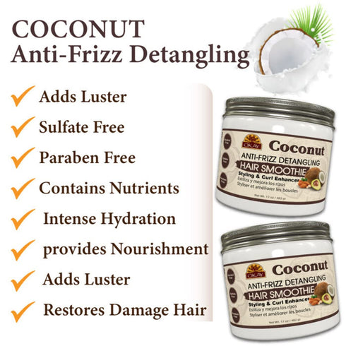 Okay Coconut Anti Frizz Detangling Hair Smoothie, 17 Ounce, White