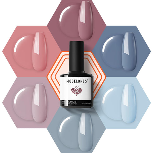 modelones Gel Nail Polish Set, 6 Colors Nude Pink Blue Red for All Seasons Nail Art, Soak Off DIY Home Salon