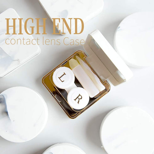 Contact Lens Case, Marble Contact Cases Travel with Remover Tool, Mirror, Tweezers, Contact Solution Bottle, Contact Lens Container Kit for Women & Girls (Gold)
