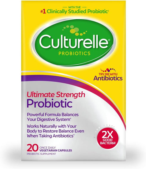 Culturelle Ultimate Strength Probiotic - 20 Billion CFUs - 20 Count - Supports Diarrhea, Gas & Bloating