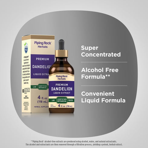 Piping Rock Dandelion Root Extract | 4 fl oz | Alcohol Free Liquid Tincture | Concentrated Supplement Drops