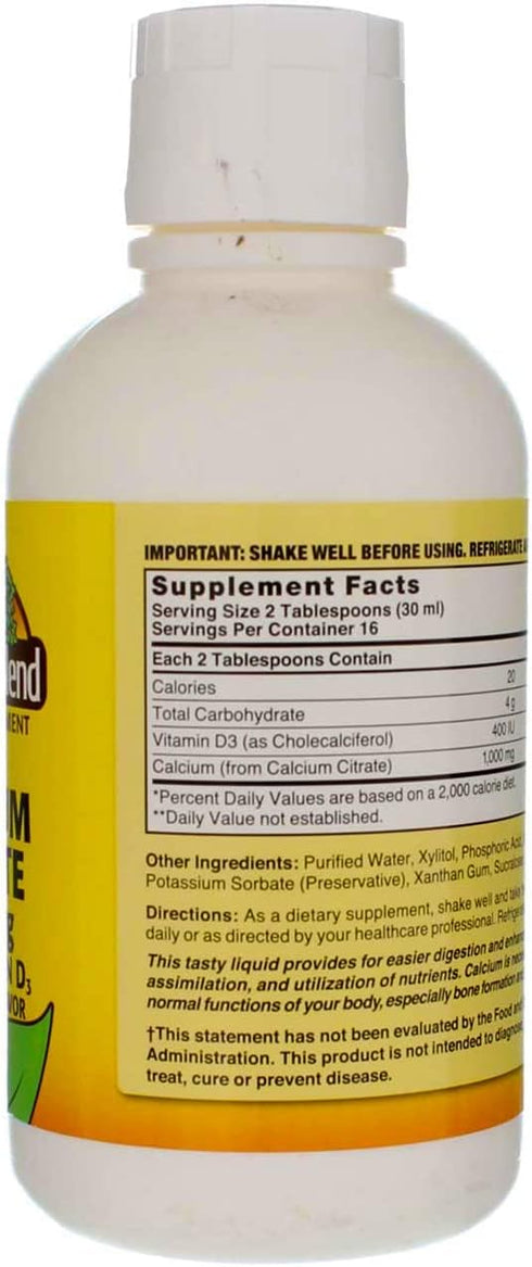 Liquid Calcium Citrate 1000mg with D3 - 16 fl oz Liquid Blueberry