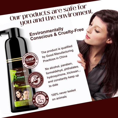 No-Stain Hair Dye Shampoo for Men & Women, Natural Ingredients, Ammonia & Parabens-Free, 200 mL (Dark Brown)