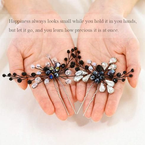 Unicra Black Hair Pins for Brides, Bridal Crystal Hair Piece Accessories for Women and Girls