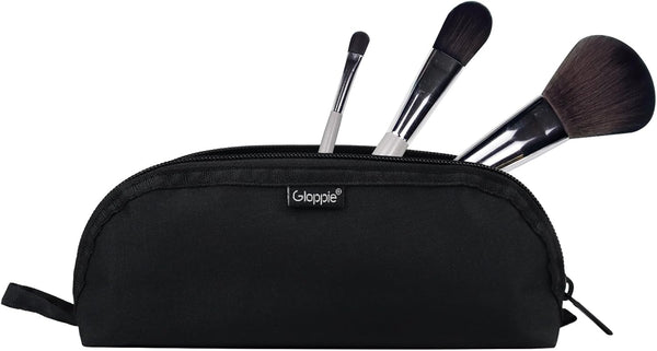 Gloppie Makeup Brush Holder Travel, Small Organizer Pouch for 10 Brushes, Portable Cosmetic Case, Black