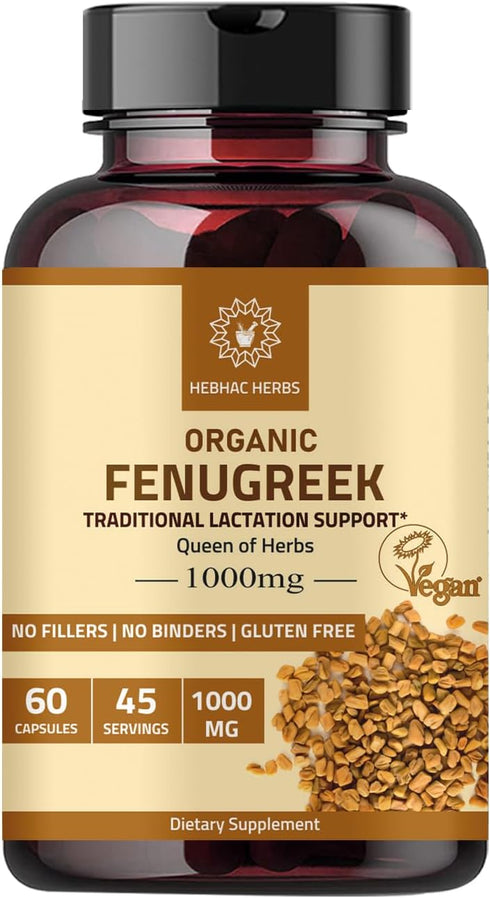 Fenugreek Capsules for Women (60 Capsules) | Organic Fenugreek Capsules 1000mg breastfeeding Supplement | Organic Fenugreek Powder Capsules Lactation Supplement