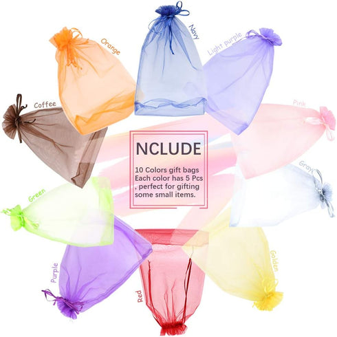 50Pcs 8 x 12 Inch Drawstring Organza Gift Bags, Jewelry, Party, Wedding Favor, Festival, Candy Bags (Mix Color)