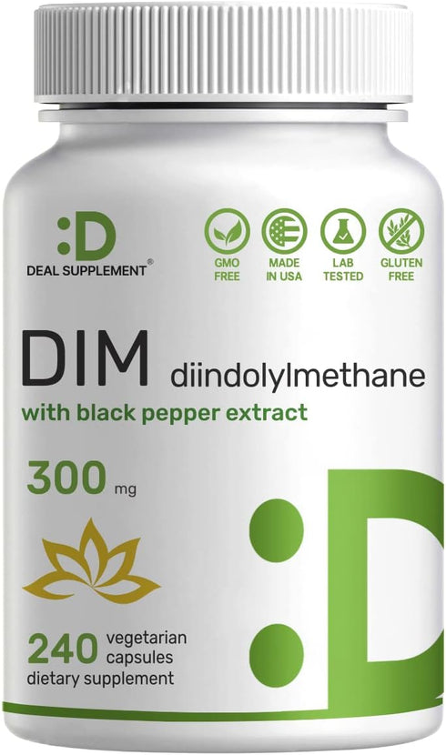 DIM Supplement 300mg, 240 Caps, 4 Months Supply, Estrogen Balance for Men & Women, Hormonal & Skin Health Support