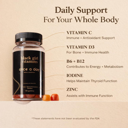 Gummy Immune (30 Black Girl Vitamins Once a Day - Womens Multivitamin - Vitamin A, B, C, E and Zinc. Multivitamin