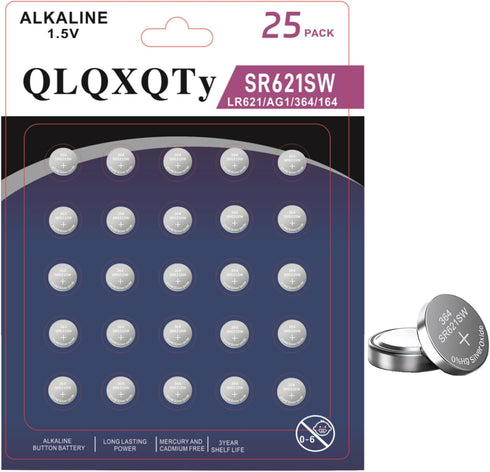 QLQXQTy SR621SW Watch Battery AG1 364/363 LR621 V364 1.55V Silver Oxide Battery 25
