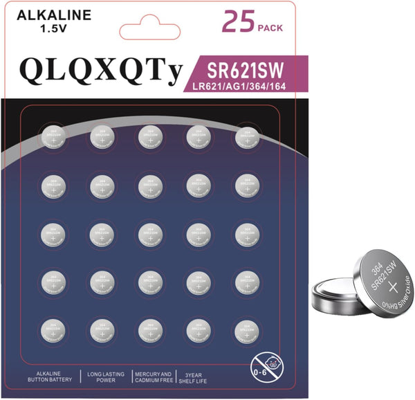 QLQXQTy SR621SW Watch Battery AG1 364/363 LR621 V364 1.55V Silver Oxide Battery 25