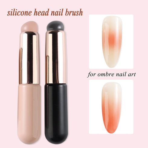 Silicone Brush for Ombre Nail Art, 2Pcs Reusable Gel Polish Brush Gradient Nail Design, Silicone Pen Chrome Powder Applicator Brush, Soft Head Stamper for Stamping Nail Art, Manicure Tool