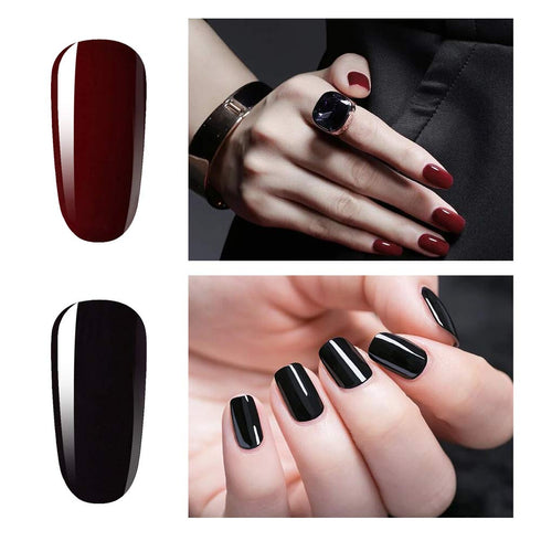 Vishine 2 Colors 15ml Nail Gel Polish Set, Black Dark Red Wine Color Soak Off UV LED Varnish