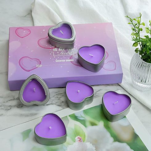 DEYBBY Large Heart Shaped Scented Tea Lights Candles, Smokeless Soywax Aromatherapy Candles (Pack of 6)
