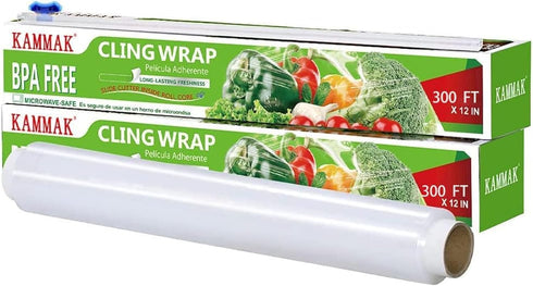 KAMMAK Plastic Wrap, Food Wrap with Slide Cutter, Cling Wrap 12 inch