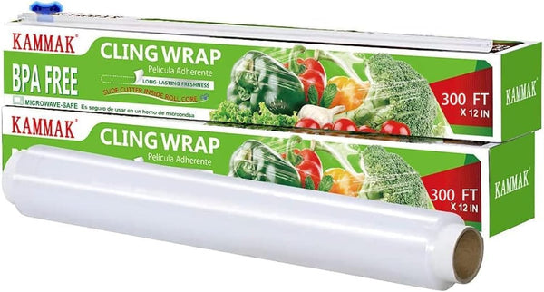 KAMMAK Plastic Wrap, Food Wrap with Slide Cutter, Cling Wrap 12 inch