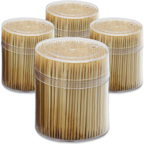 MontoPack Bamboo Wooden Toothpicks | 2000-Piece Large Round Toothpicks in Clear Plastic Storage Box