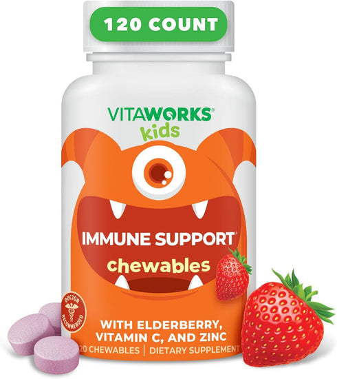 Kids Elderberry with Zinc and Vitamin C - 120 Chewable Tablets for Immune Support, Natural Mixed Berry Flavor