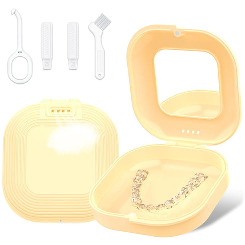 Retainer Case with Mirror and Vent Holes, Cute Holder for Invisalign, Aligner, Night Guard, Slim Case with Tool