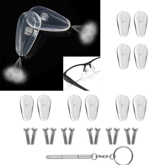 Eyeglass Nose Pads Screw-in Repair Kit, Anti-Slip Soft Silicone Air Chamber Bag with Screws and Screwdriver for Glasses