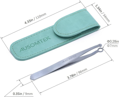 Nose Hair & Ear Hair Tweezers, Stainless Steel Grooming Scissors, Eyebrow Grooming Scissors with Cyan PU Case (1 pack)
