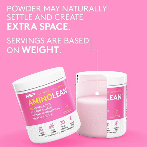 RSP NUTRITION AminoLean Pre Workout Powder, 30 Serv, Pink Lemonade, Amino Energy & Weight Management with Vegan BCAA