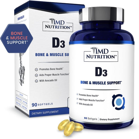 1MD Nutrition Vitamin D3 5000 IU Softgels, Bone Health, Muscle Function, Immune Support, Gluten Free, 3-Month Supply