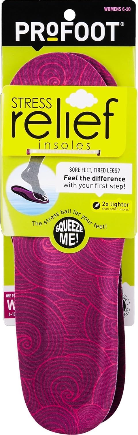 PROFOOT Stress Relief Insoles for Women, Lightweight Foam Shoe Inserts, Sizes 6-10, 1 Pair