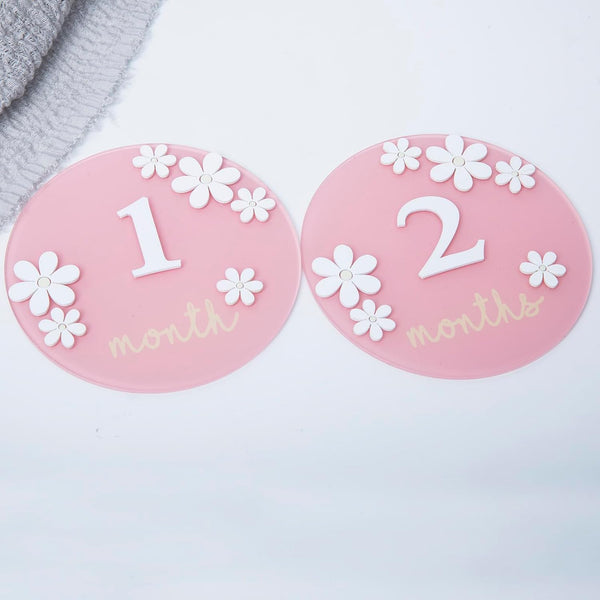 Troxueo Acrylic Daisy Baby Milestone Cards, 3D Baby Milestone Signs, 1-12 Months Interchangeable