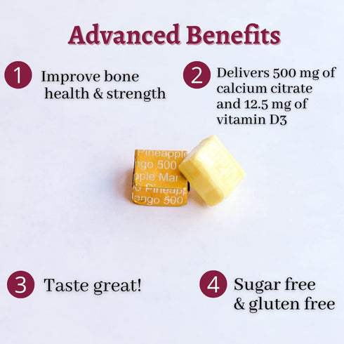 Bariatric Advantage Calcium Citrate Chewy Bites 500 mg, Sugar-Free Chewable Calcium Supplement with Vitamin D3,
