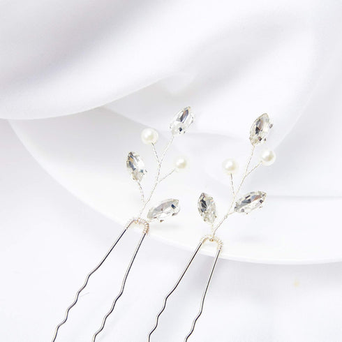 Syhood 6 Pieces Pearl Crystal Bridal Hair Pins, Rhinestone Flower Wedding Hair Accessories for Women