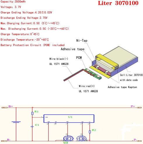 Liter energy battery 3.7V 2500mAh 3070100 Pack Liter Lipo Battery Rechargeable Lithium Polymer ion Battery with Two