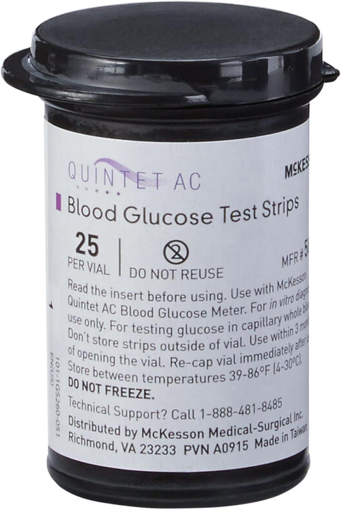 McKesson QUINTET AC Blood Glucose Test Strips - Auto Coding, Noble Electrode, 50 Strips for Self-Testing and