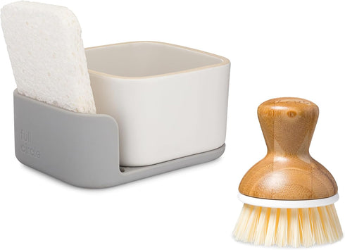 Set Counter Full Circle Bubble Up Combo Family Safe, Formaldehyde-Free Gray Ceramic Soap Dish with Plant-Based Sponge