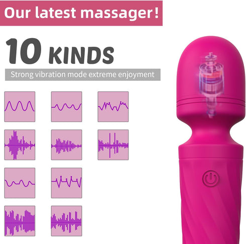 KINGWAND 10 Handheld Personal Mini Massager Tool Waterproof, USB Rechargeable, Vibration - Perfect on Back Legs Hand