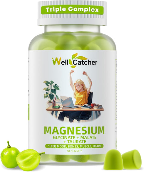 Triple Magnesium Complex Gummies for Women Men: Magnesium Glycinate Malate Taurate Supplements