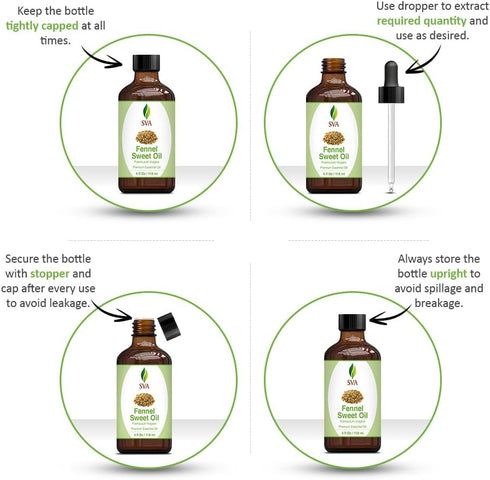 SVA Sweet Fennel Essential Oil, 4 Fl Oz, 100% Natural Fennel Oil for Diffuser, Hair Care, Skin Care, Aromatherapy,