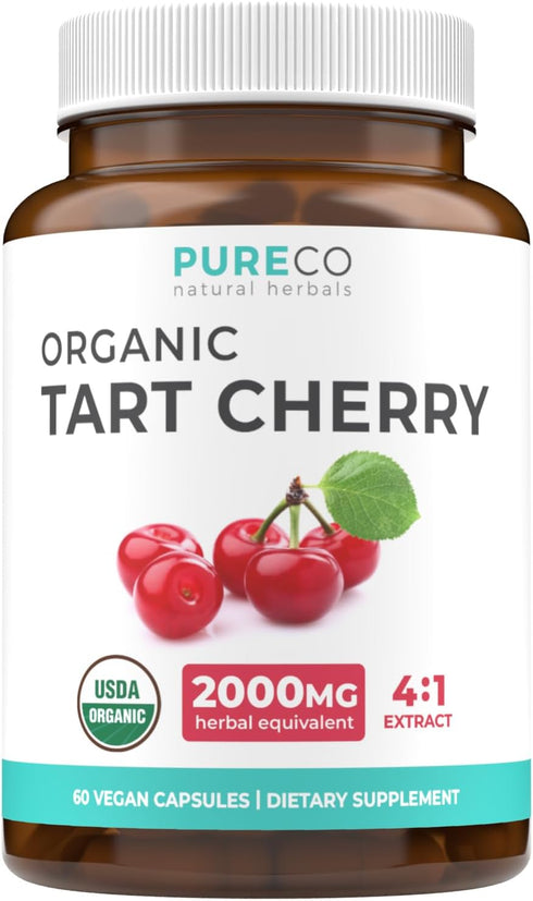 Organic Tart Cherry Capsules, 60 Capsules of 500mg, Vegan & Gluten Free, Natural Uric Acid Flush, High Strength 4:1