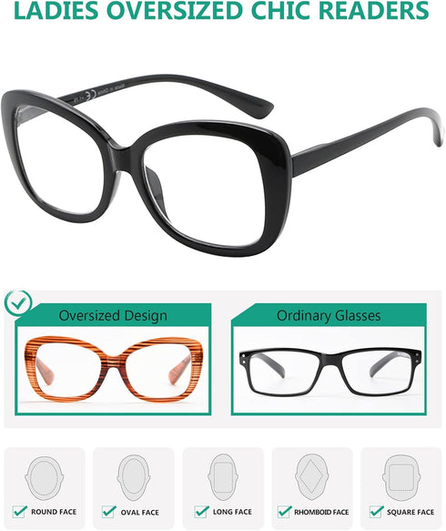 Eyekepper 4-Pack Chic Reading Glasses for Women, Oversized Readers +1.75