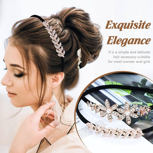 Lawie 8 Pack Rhinestone Flower Butterfly Bowknot Crown Rhinestone Jeweled Sparkly Black Metal Headbands Velvet Covered Thin Hair Bands with Teeth Non Slip Hair Clasp Holder Accessories for Women Girls