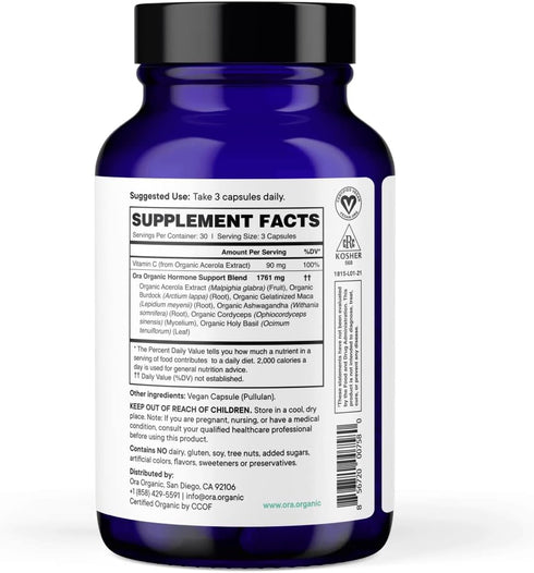 Ora Organic Natural Hormone Balance Supplement for Women - 90 Capsules, Support Skin, Mood, Energy, PMS & Menopause