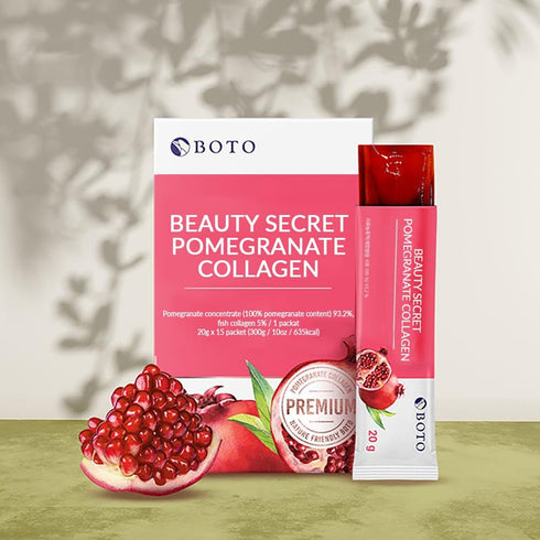 BOTO Beauty Secret Pomegranate Collagen 20g, Korean Beauty Collagen Jelly Stick, Low Molecular Fish Collagen, 15 Packs